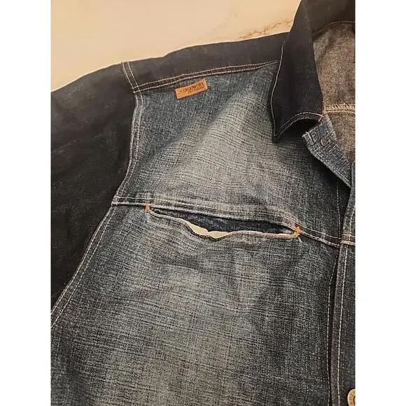 Akademiks Jean Jacket Mens 3XL Blue Denim Button Up Long Sleeve Y2K Hiphop - Picture 4 of 14